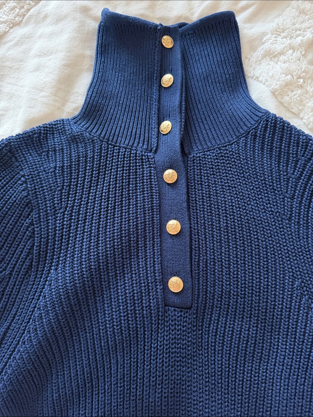 J. Crew Navy Ribbed Button-Front Cotton Turtleneck Sweater - Picture 8 of 8